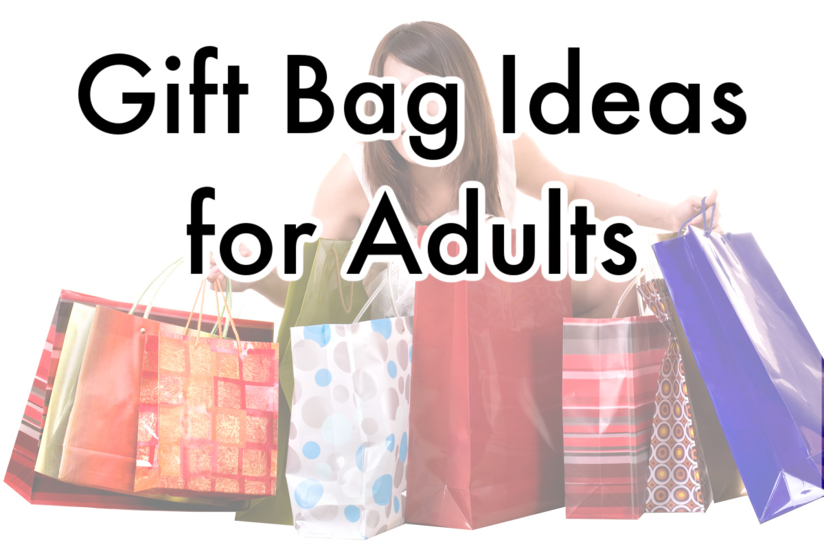 woman holding many colorful gift bags and text overlay.