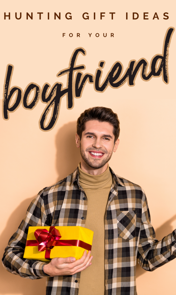 smiling man in flannel shirt holding yellow gift with red ribbon.