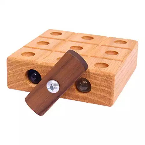 Wooden Marble Tic Tac Toe Game with Built-in Storage