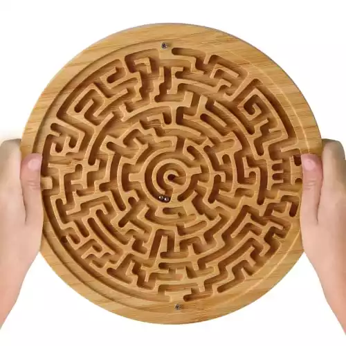 Round Wooden Labyrinth Game