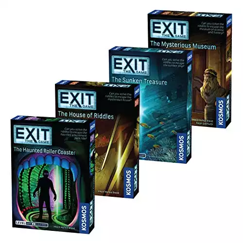 EXIT: The Game 4-Pack Escape Room | Beginner Bundle | Haunted Roller Coaster, Sunken Treasure, Mysterious Museum, House of Riddles | Family-Friendly, Cooperative Game | 1- 4 Players, Ages 10+