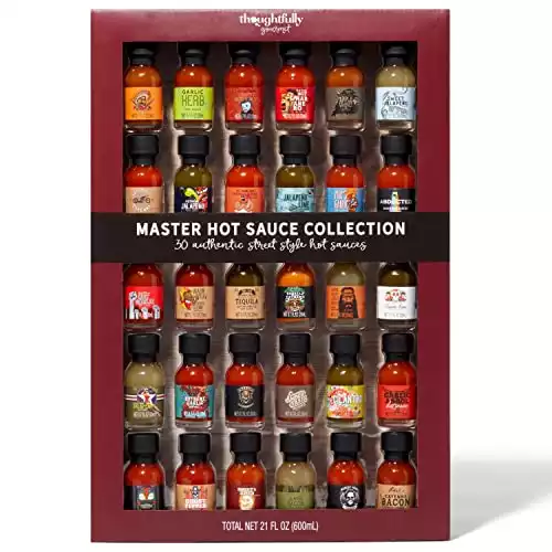 Gourmet Master Hot Sauce Collection Sampler Set, Flavors Include Garlic Herb, Apple Whiskey and More, Hot Sauce Gift Set of 30