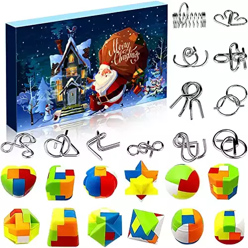 Set of 24 Brain Teaser Puzzles Toys Metal Wire Puzzle Plastic Puzzle Advent Calendar 2023