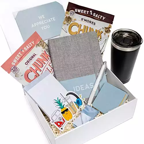 Sodilly Employee Appreciation Gift Box - Thank You Gifts for Men Women - Thank You Gifts with 16 oz Modern Black Tumbler with Lid, Snacks, Journal, Note Pad, Pen