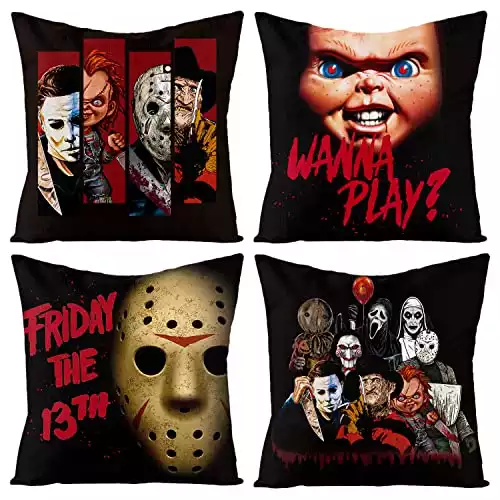 4Pcs Horror Classic Movie Characters Pillow Covers, 18 x 18 Inch