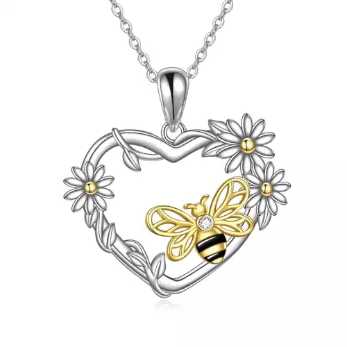 Bee Necklace Sterling Silver Daisy Flower Pendant Necklace