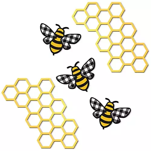 5 Pcs Metal Bee Honey Comb Wall Art