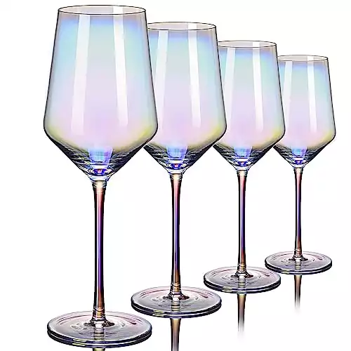 Red Wine Glasses Set of 4, 20oz Iridescent Hand Blown Wine Glasses