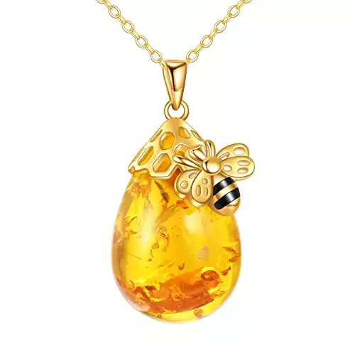 Bee Pendant Necklace, Amber Necklace, Safe Hypoallergenic Bee Silver Jewelry