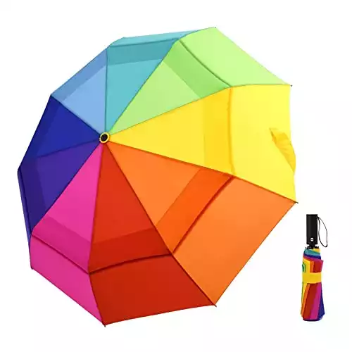 Rainbow Umbrella for Adults - Automatic Travel, Small, Compact