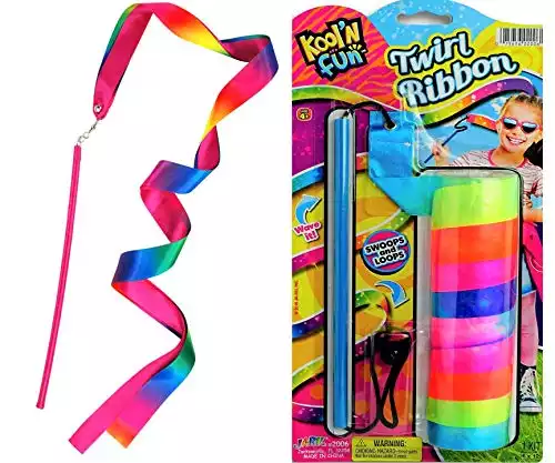 Rainbow Ribbon on a Stick for Dance Twirling Ribbon Rod with Adjustable String Streamer