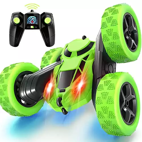 Remote Control Car Stunt RC Cars, 90 Min Playtime, Double Sided 360° Rotating RC Crawler with Headlights, for Boys and Girls Aged 6-12 Green