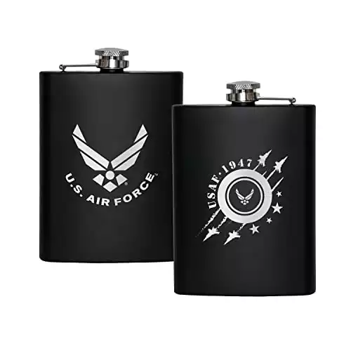 US Air Force 8 oz Flask | Stainless Steel Hip Flask for Liquor – Matte Black, Great USAF Gift Idea for Veterans