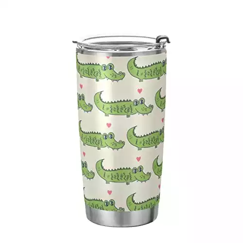 Yasala Tumbler Cartoon Alligator Heart Insulated Coffee Cup Beverage Container Travel Mug with Straw and Lid Double Wall Stainless Steel 20oz Office, Back to School