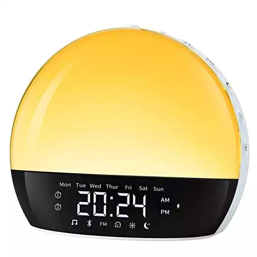 Cabtick Sunrise Alarm Clock, Bluetooth Speaker Sound Machine, Sunrise and Sunset Simulation, Snooze, Dual Alarms, FM Radio & Reading Lamp, 11 Natural Sound for Gentle Wake Up
