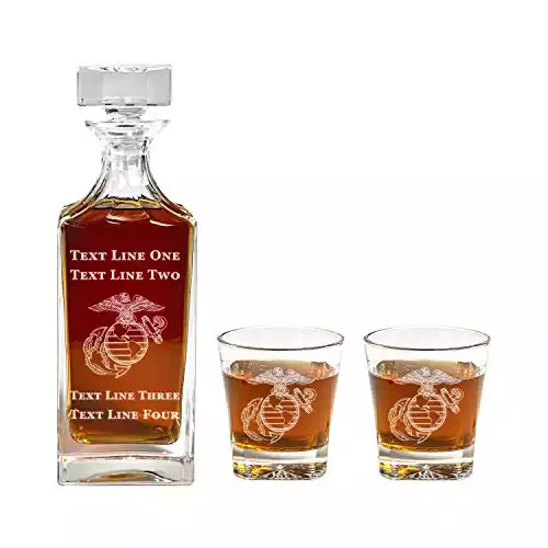 Marine Corps Eagle Globe & Anchor Decanter Set - 900ml Engraved Decanter w/USMC EGA - Retirement Gift, Gift for Promotion, Unique Gift - Military Present - US Marine Gifts for Men and Women