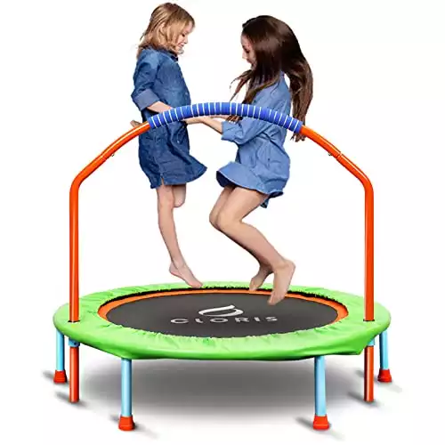 CLORIS 38-Inch Folding Trampoline Mini Rebounder Fitness Trampoline with Adjustable Foam Handle for Kids, with safty Padded Cover Best Gift for Kids (Green)