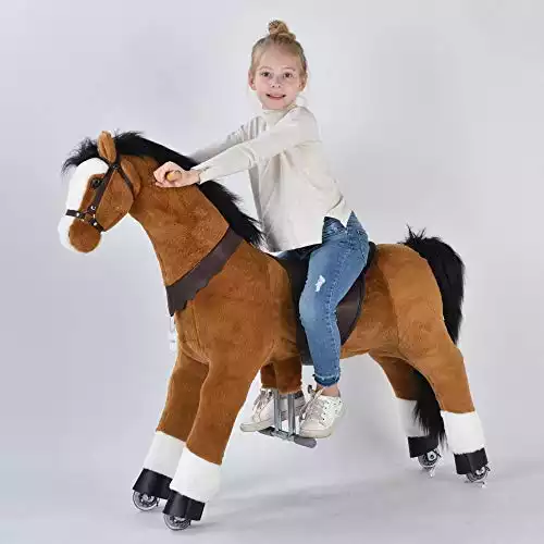 UFREE Action Pony, Large Mechanical Horse Toy, Ride on Bounce up and Down and Move, Height 44 inch for Children 6 Years to Adult Black Mane and Tail