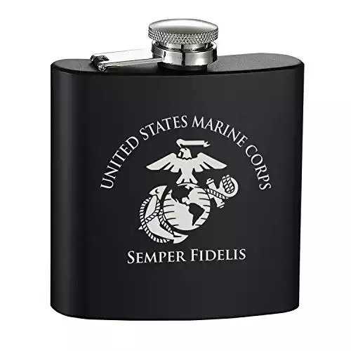 6 oz USMC Flask | Matte Black Stainless Steel Marine Corps Hip Flask for Liquor – US Marine Corps Gifts | Disabled USMC Vet Owned SMALL Business