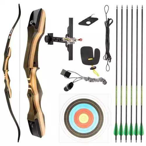 TIDEWE Recurve Bow and Arrow Set for Adult & Youth Beginner, Wooden Takedown Recurve Bow 62" Right Handed with Ergonomic Design for Outdoor Training Practice (35lbs)