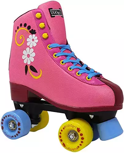 Lenexa uGOgrl Roller Skates for Girls - Kids Quad Roller Skate - Indoor, Outdoor, Derby Children's Skate - Great Youth Skates for Beginners - Pink (Men 6 / Women 8)