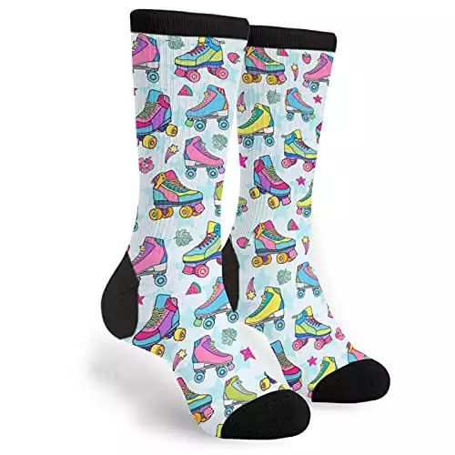 FUNCOOLCY Cute Retro Roller Skates Socks For Men Women Funny Novelty Crazy Crew Socks One Size