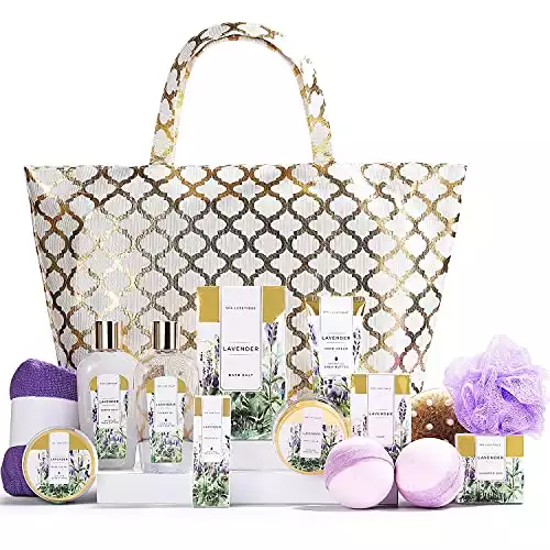 Gift Baskets for Women Spa Gifts for Women 15pcs Lavender Home Spa Kit for Women Gifts Spa Luxetique Bath and Body Gift Sets Tote bag Gifts for Women Birthday Gifts for Women Christmas Gifts for Women