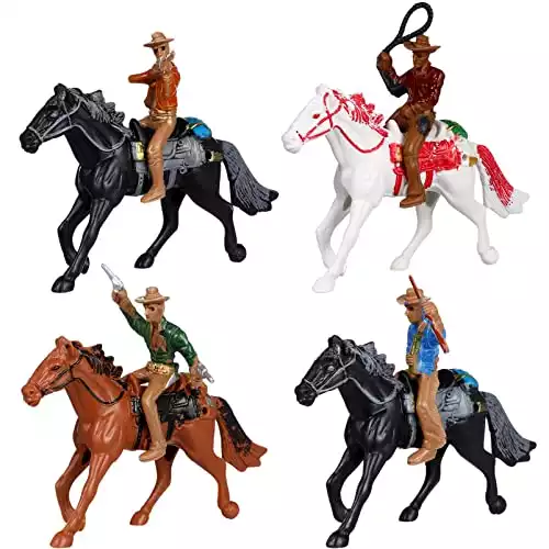 SAFIGLE Farm Animals Toys for Kids 3-5, 4Pcs Farm World Western Riding Cowboy Horse Toys, Plastic Cowboy Action Figure for Home Office Table Decor, for Kids
