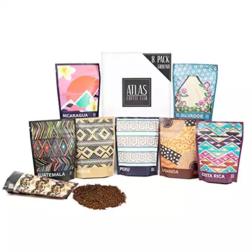 Atlas Coffee Club World of Coffee Sampler, Gourmet Coffee Gift Set, 8-Pack Variety Box of the World’s Best Single Origin Coffees, Freshly Ground Coffee