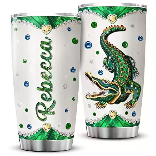 ZOXIX Personalized Coffee Tumbler Alligator Cup With Name Jewelry Style Stainless Steel Mug 20oz Wildlife Zoo Animal Themed Gifts Birthday Present Crocodile Alligator Gifts For Men